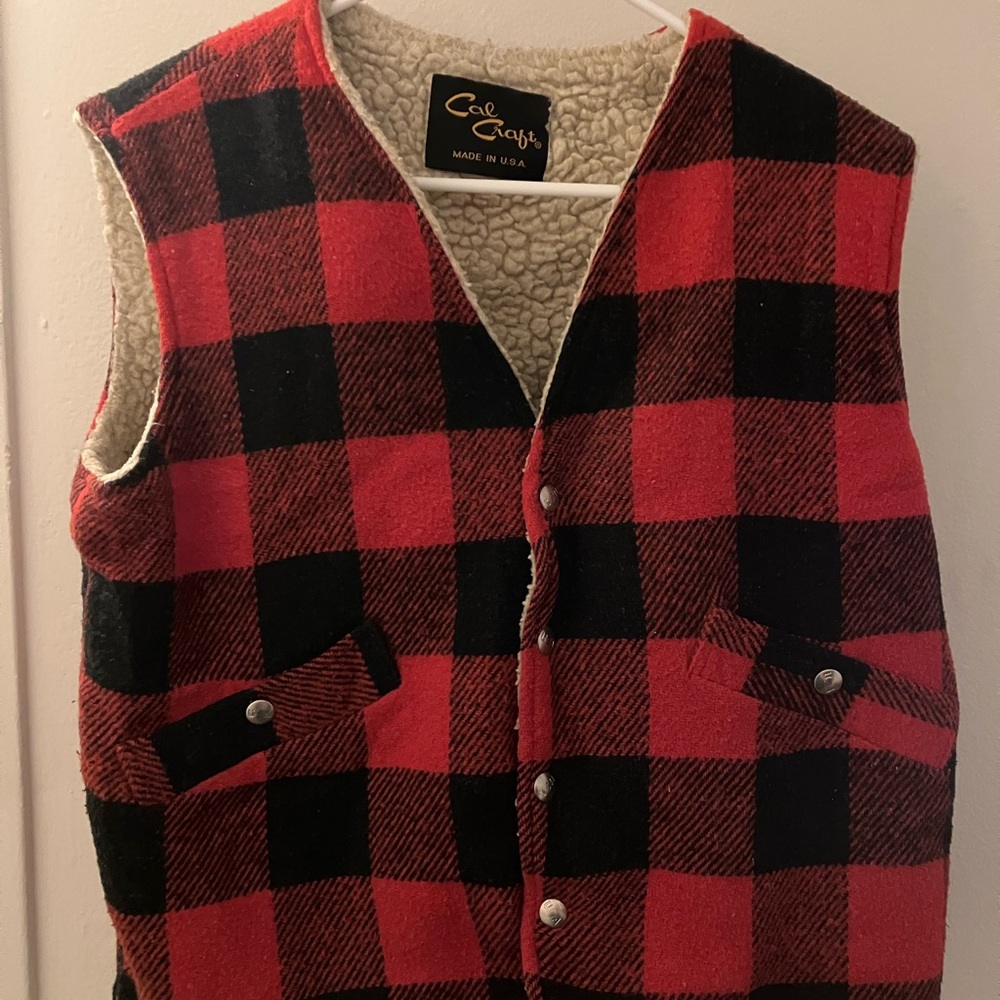 Cal Craft Red and Black Plaid Vest